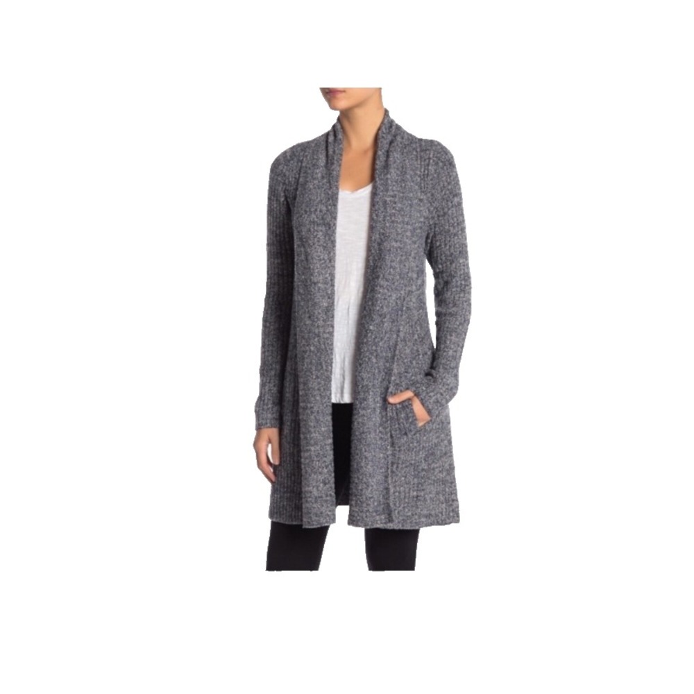 Barefoot Dreams CozyChic Lite Cardigan 494 Indigo Blue White Marled Shawl M
